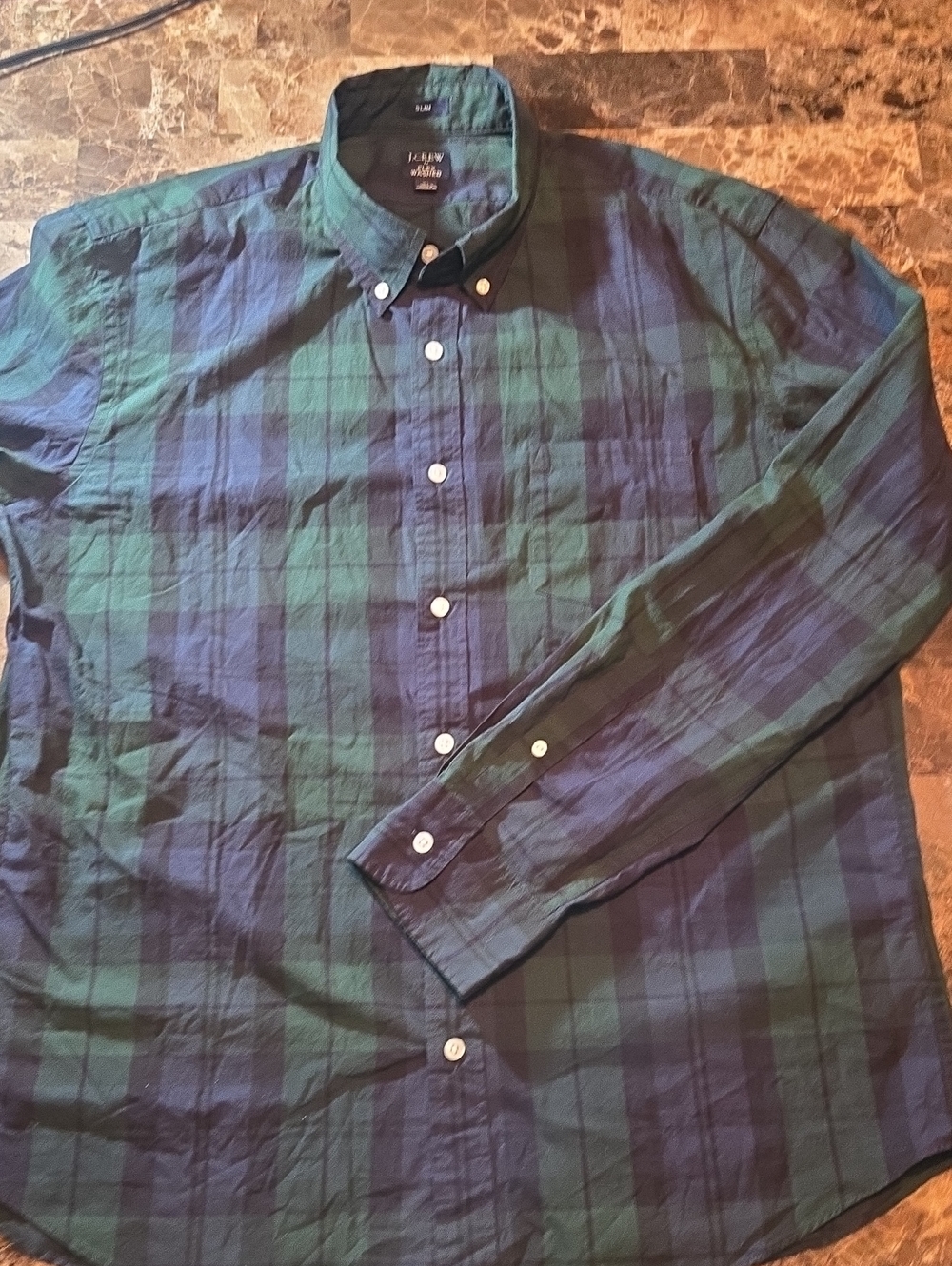 J. Crew Slim Fit Blue/ Green Plaid Button Down Shirt Long Sleeve Mens Size XL